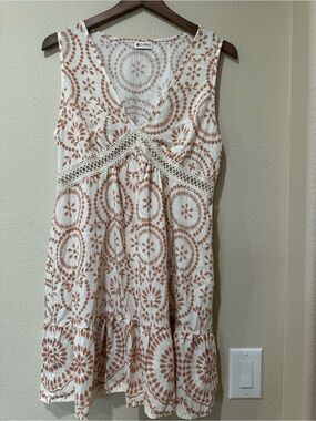 Cupshe White and Rust Crochet-Trim Mini Dress